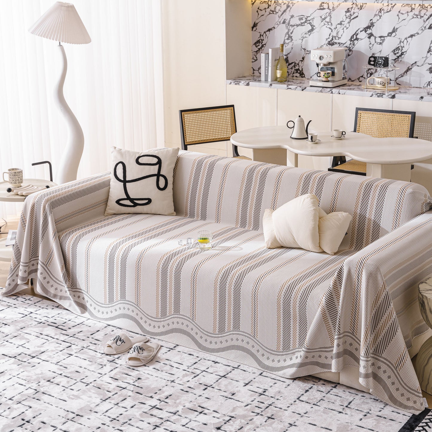 Modern Geometric Cooling Sofa Blanket, Soft & Breathable Striped Couch Throw Cover