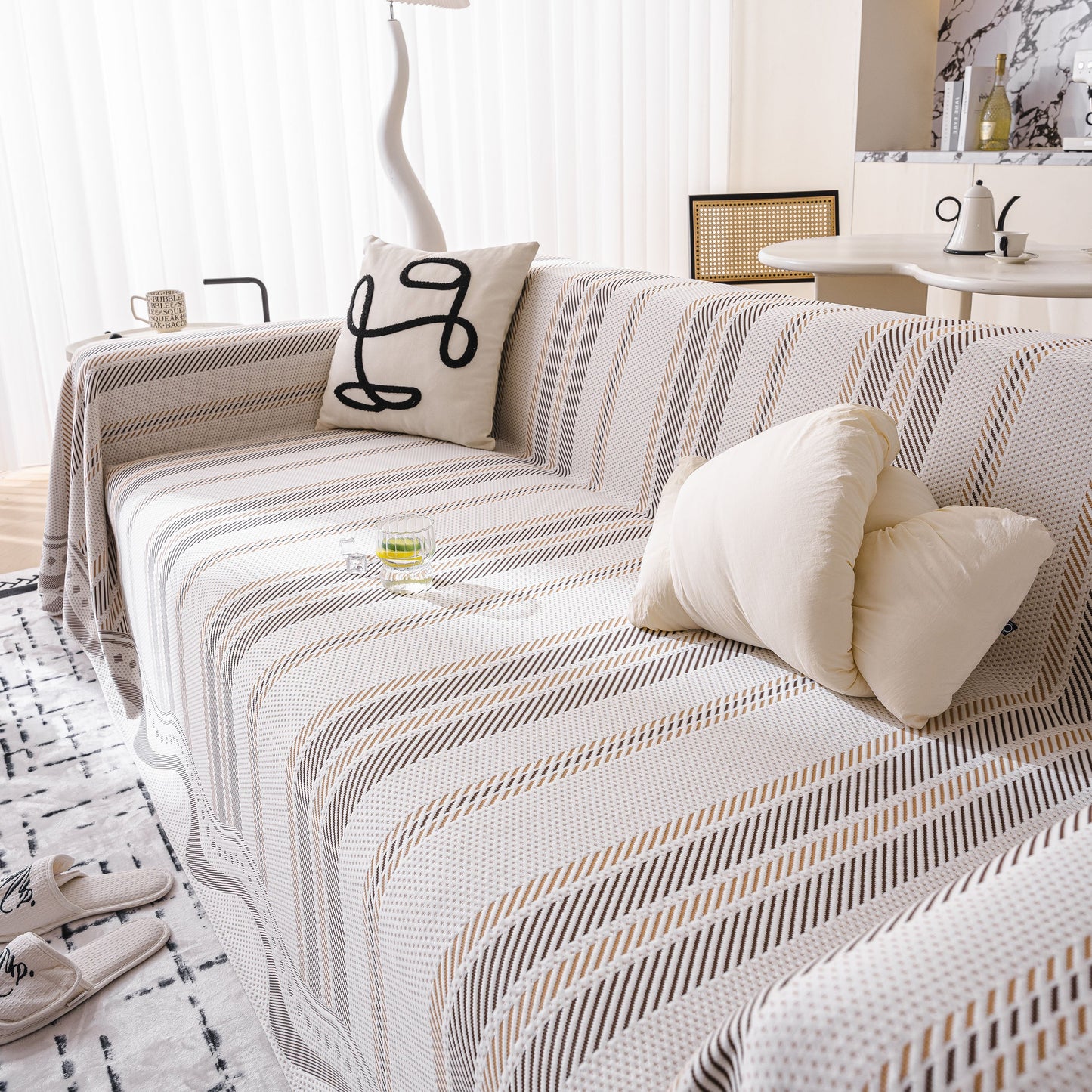Modern Geometric Cooling Sofa Blanket, Soft & Breathable Striped Couch Throw Cover