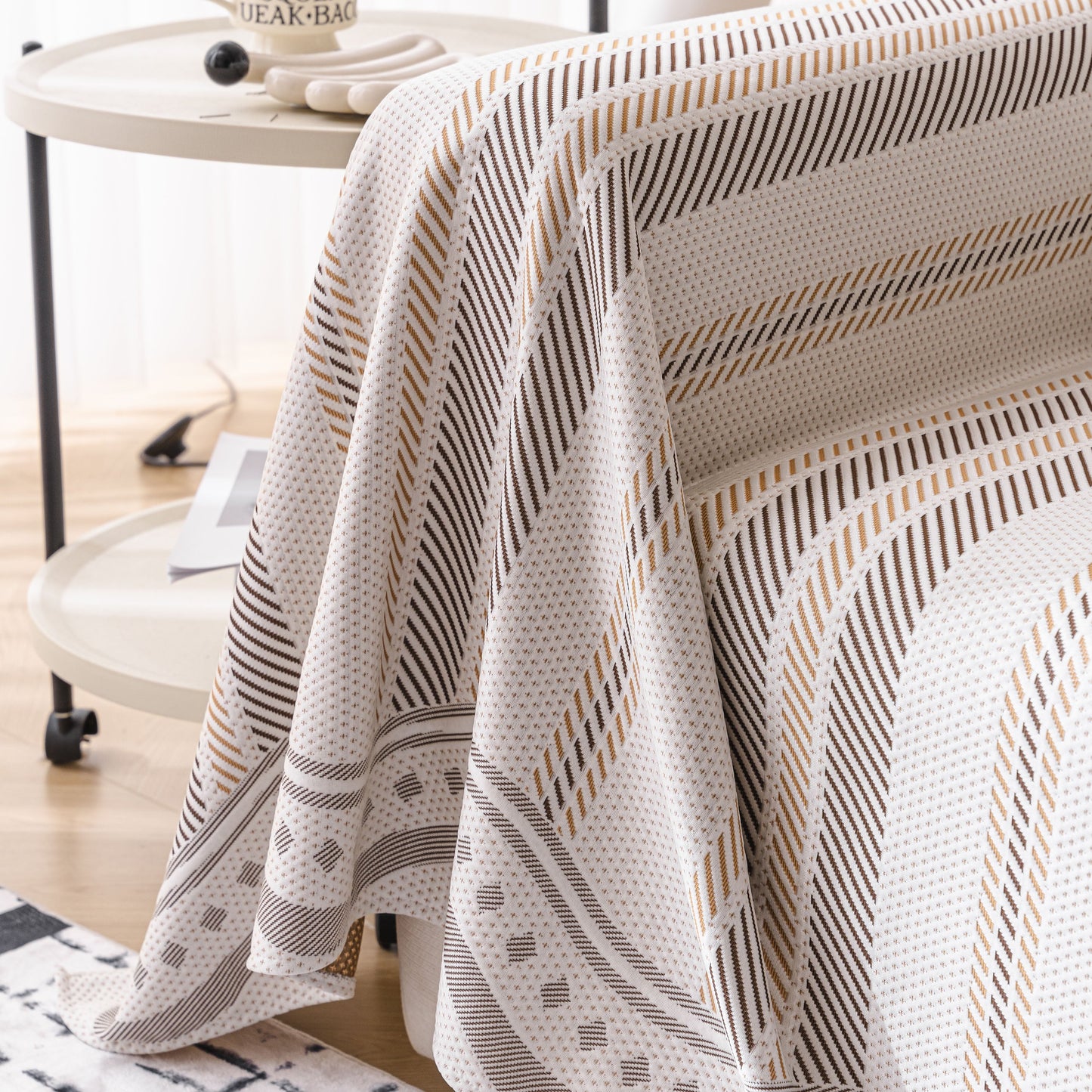 Modern Geometric Cooling Sofa Blanket, Soft & Breathable Striped Couch Throw Cover