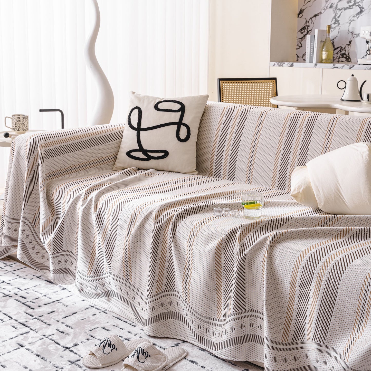 Modern Geometric Cooling Sofa Blanket, Soft & Breathable Striped Couch Throw Cover