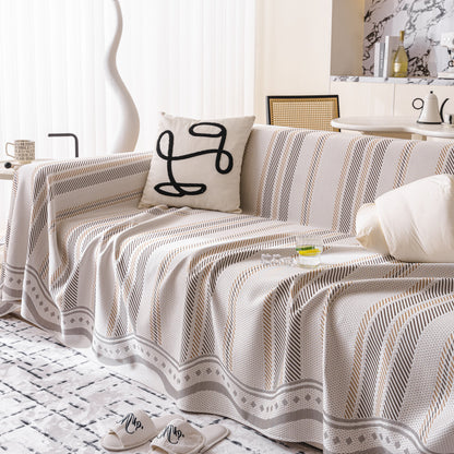 Modern Geometric Cooling Sofa Blanket, Soft & Breathable Striped Couch Throw Cover