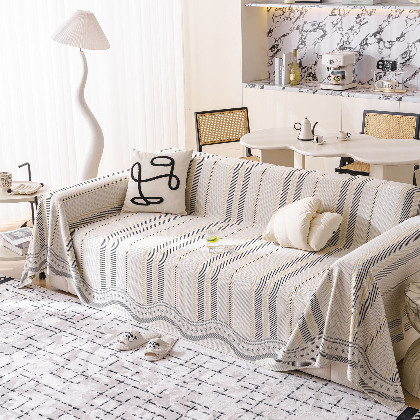 Modern Geometric Cooling Sofa Blanket, Soft & Breathable Striped Couch Throw Cover