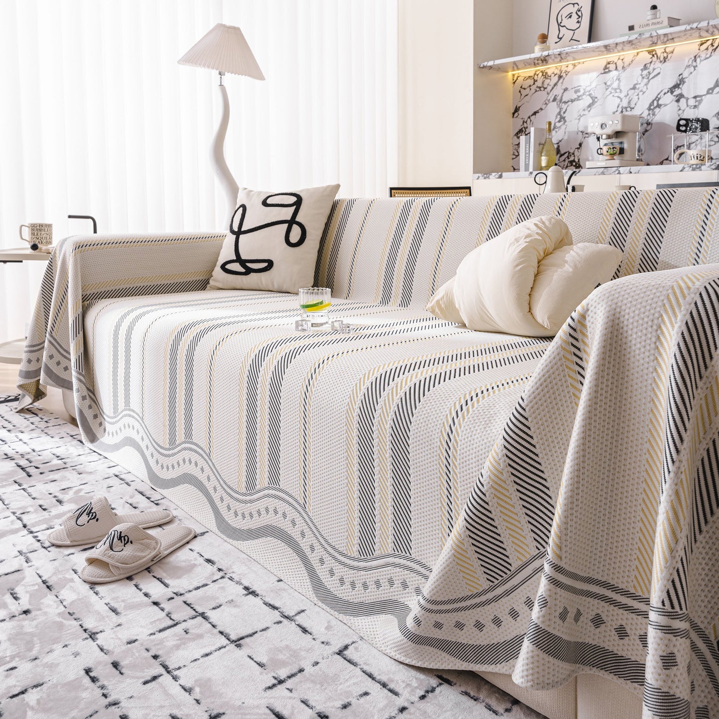 Modern Geometric Cooling Sofa Blanket, Soft & Breathable Striped Couch Throw Cover