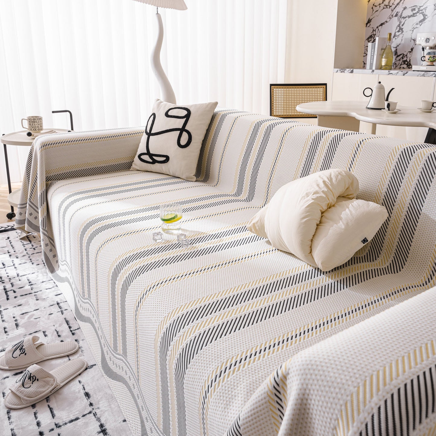 Modern Geometric Cooling Sofa Blanket, Soft & Breathable Striped Couch Throw Cover