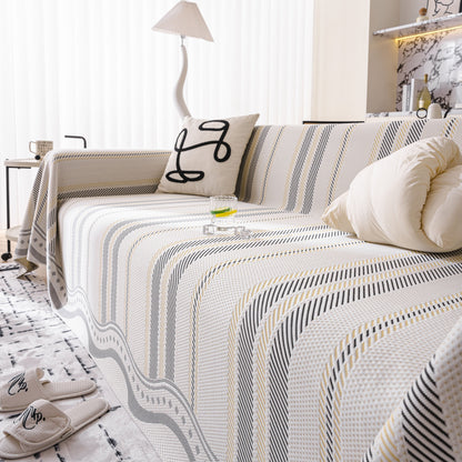 Modern Geometric Cooling Sofa Blanket, Soft & Breathable Striped Couch Throw Cover