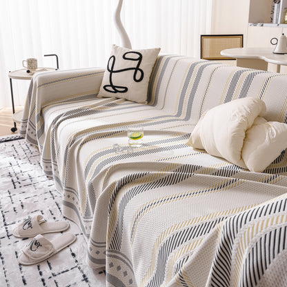 Modern Geometric Cooling Sofa Blanket, Soft & Breathable Striped Couch Throw Cover
