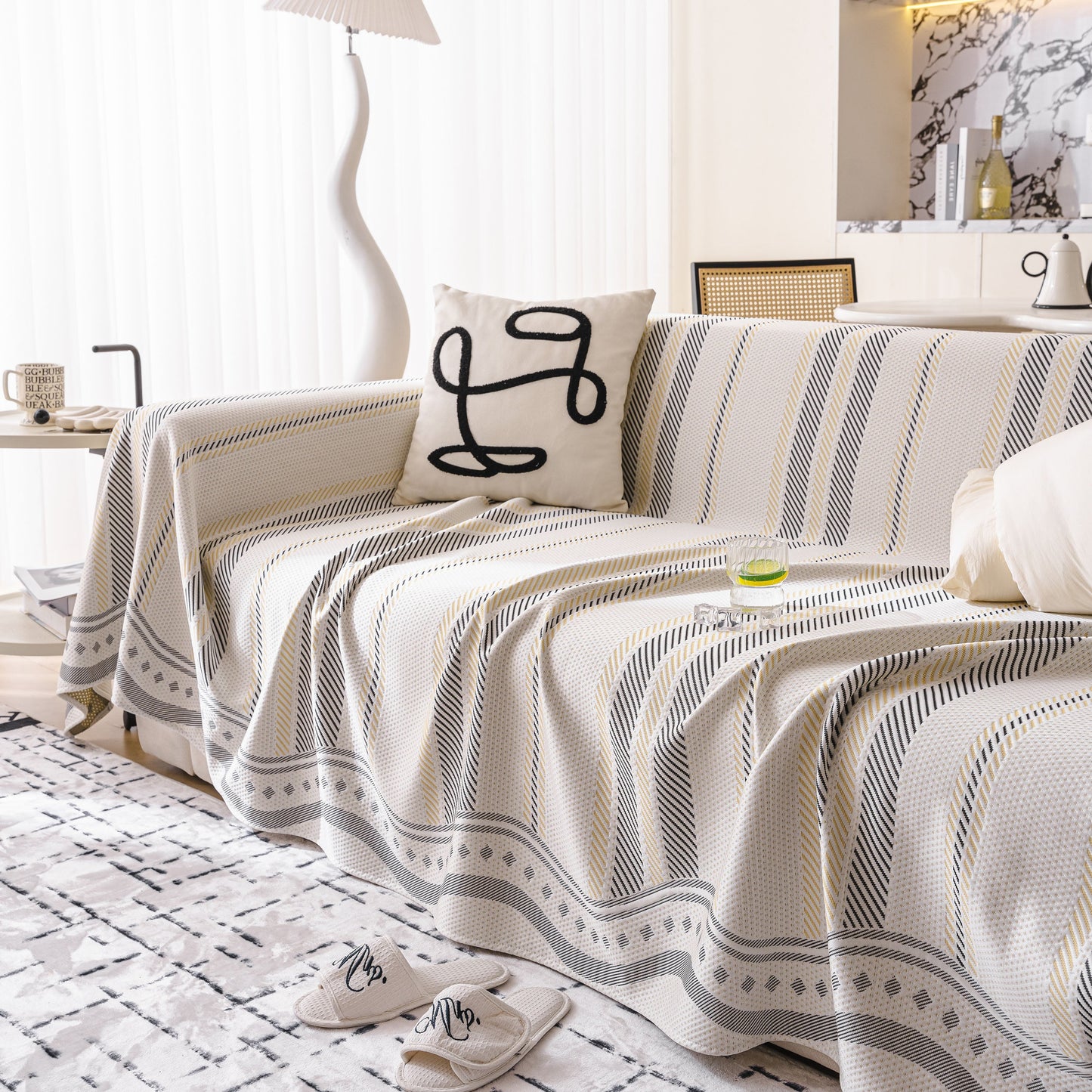 Modern Geometric Cooling Sofa Blanket, Soft & Breathable Striped Couch Throw Cover