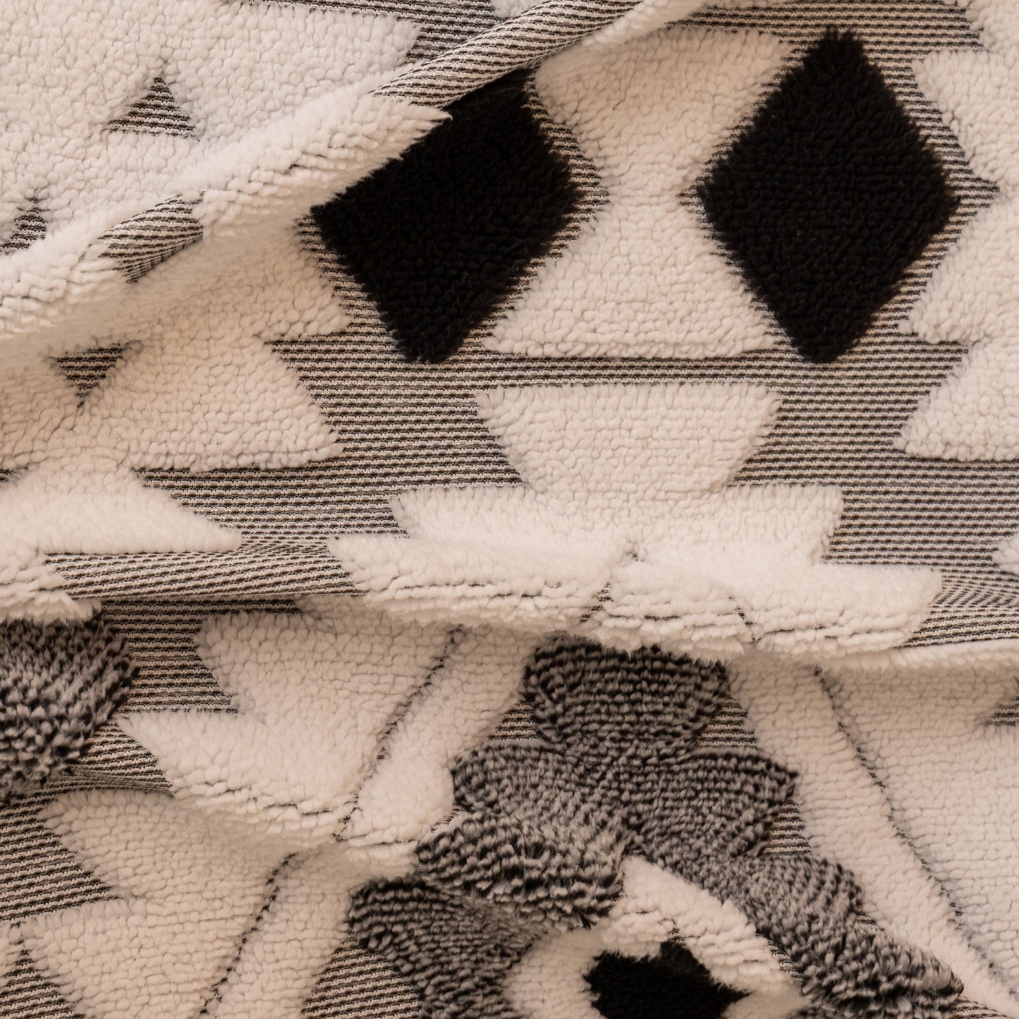 Bohemian Tufted Sofa Cover, Soft Sherpa Fleece Throw Blanket with 3D Aztec Geometric