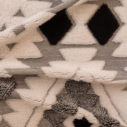 Bohemian Tufted Sofa Cover, Soft Sherpa Fleece Throw Blanket with 3D Aztec Geometric