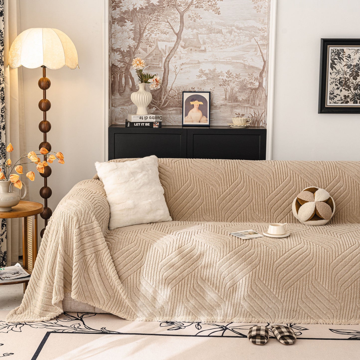 Plush Sherpa Fleece Sofa Throw Blanket, Soft & Cozy Furniture Protector for Couch