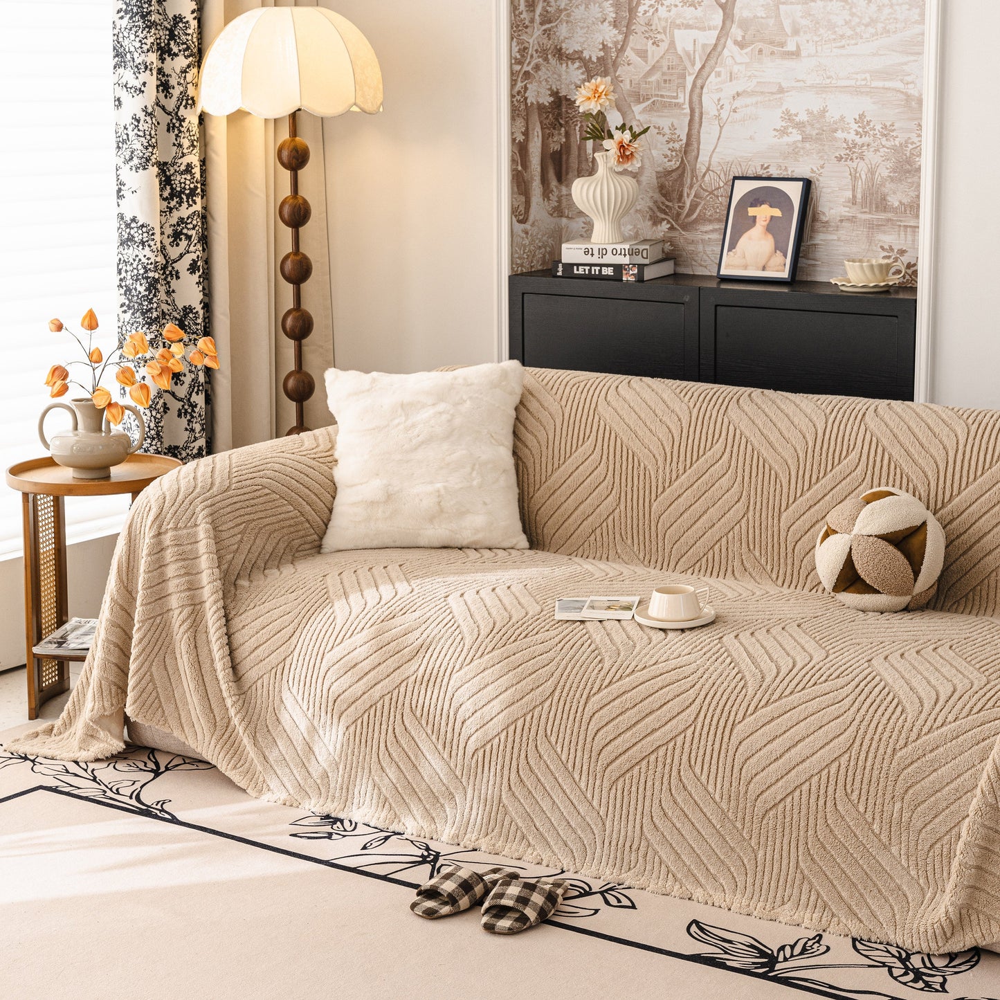 Plush Sherpa Fleece Sofa Throw Blanket, Soft & Cozy Furniture Protector for Couch