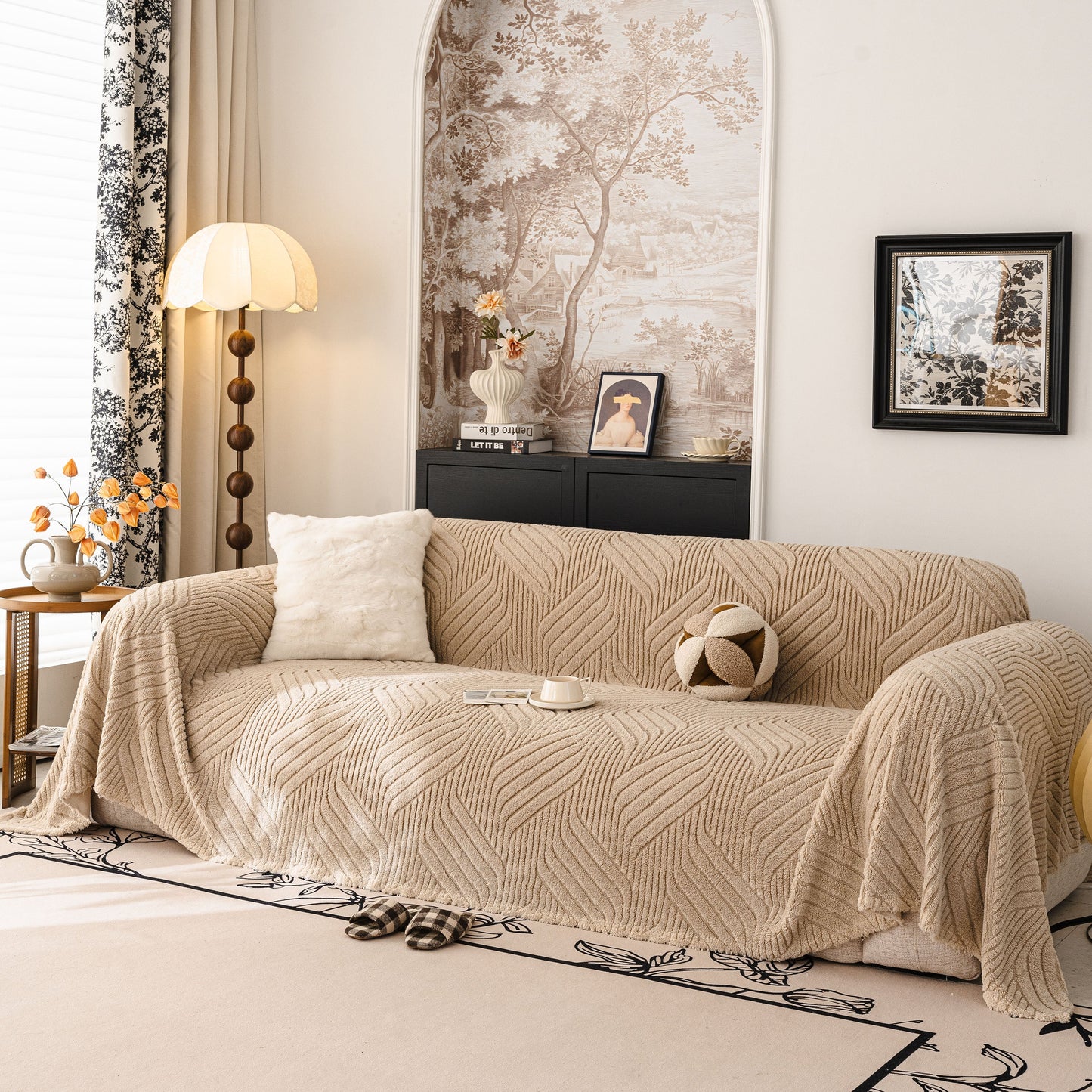 Plush Sherpa Fleece Sofa Throw Blanket, Soft & Cozy Furniture Protector for Couch