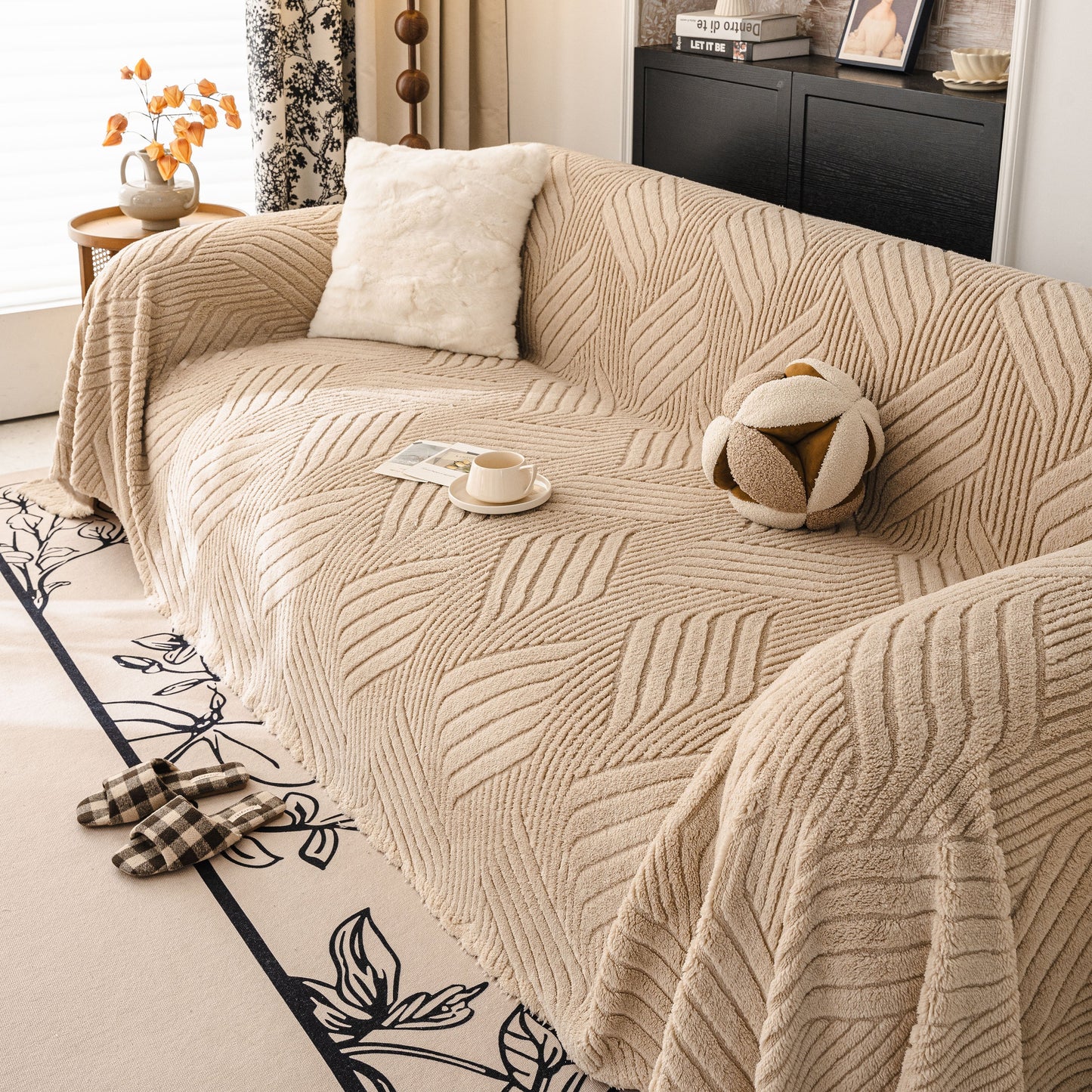 Plush Sherpa Fleece Sofa Throw Blanket, Soft & Cozy Furniture Protector for Couch