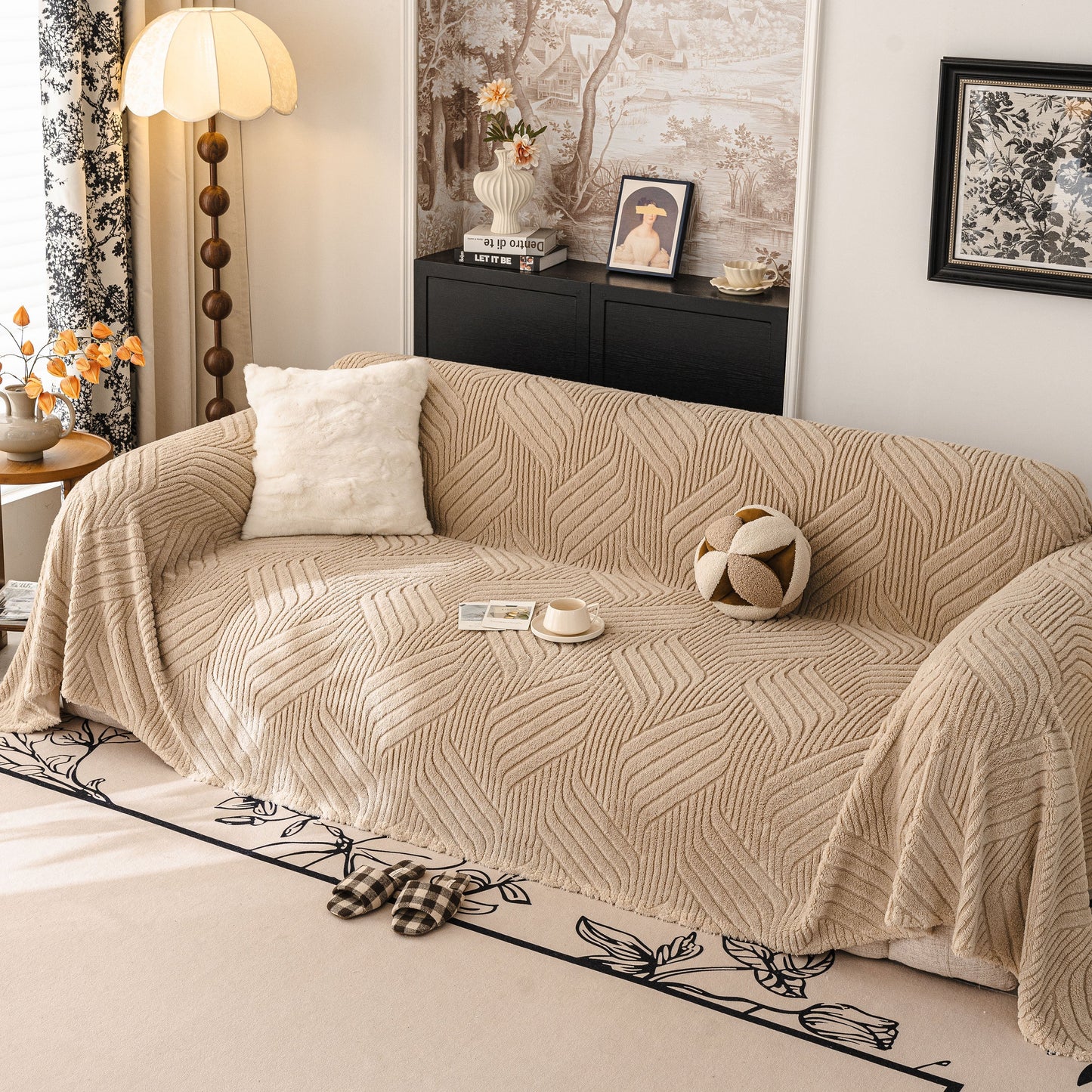 Plush Sherpa Fleece Sofa Throw Blanket, Soft & Cozy Furniture Protector for Couch