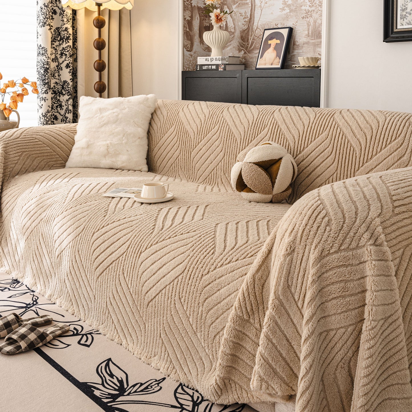 Plush Sherpa Fleece Sofa Throw Blanket, Soft & Cozy Furniture Protector for Couch