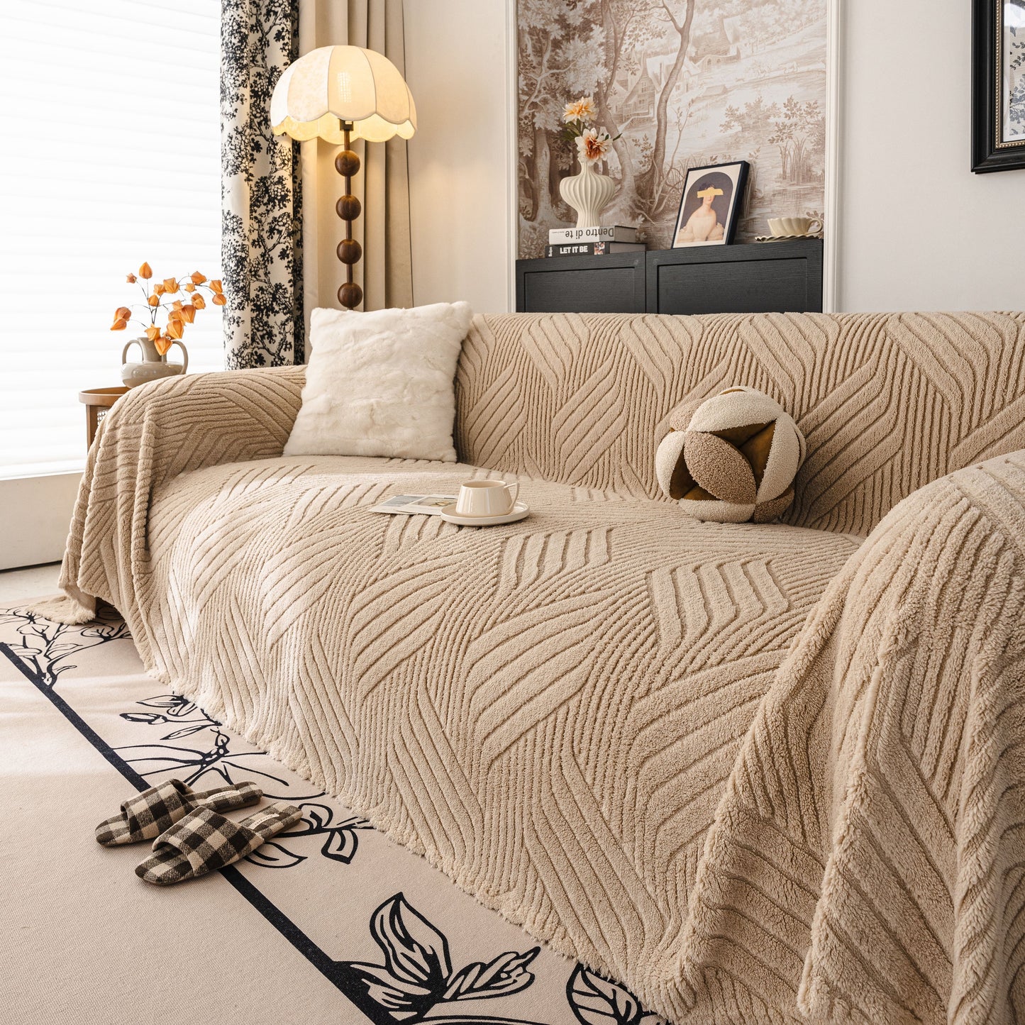 Plush Sherpa Fleece Sofa Throw Blanket, Soft & Cozy Furniture Protector for Couch
