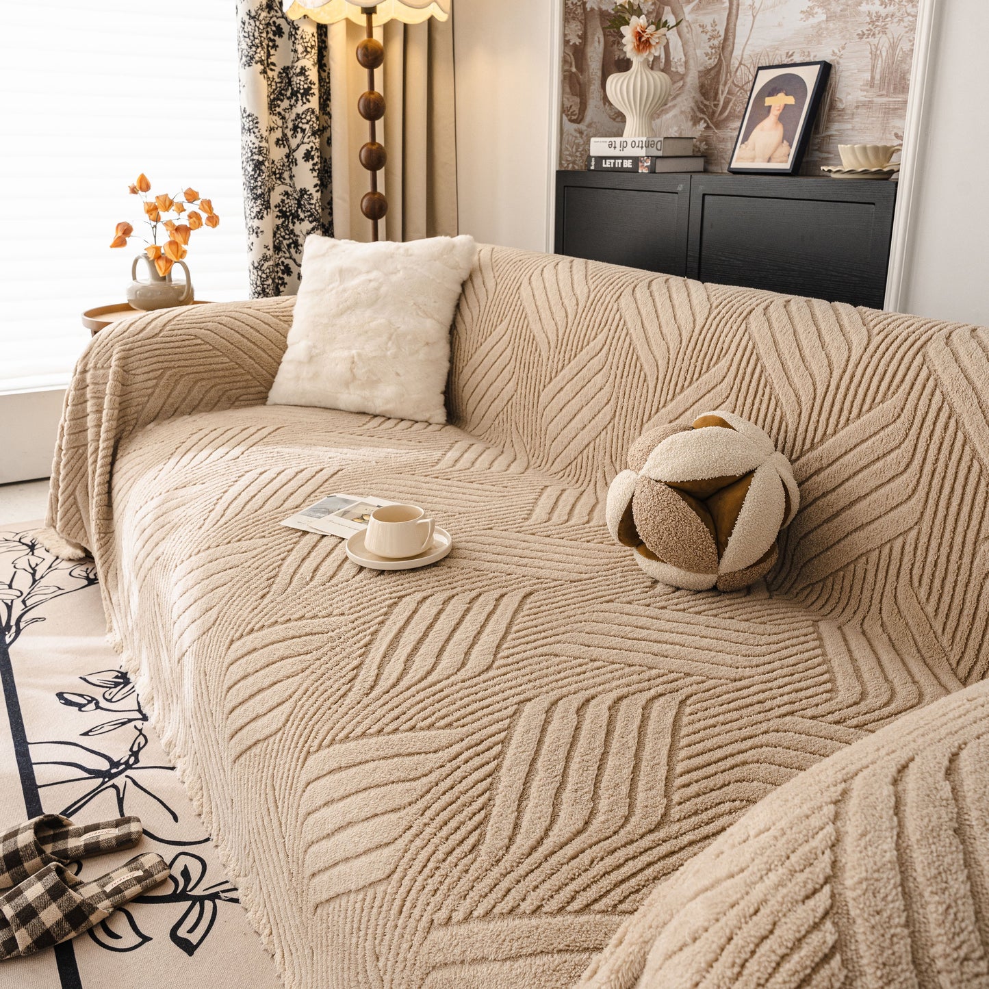 Plush Sherpa Fleece Sofa Throw Blanket, Soft & Cozy Furniture Protector for Couch