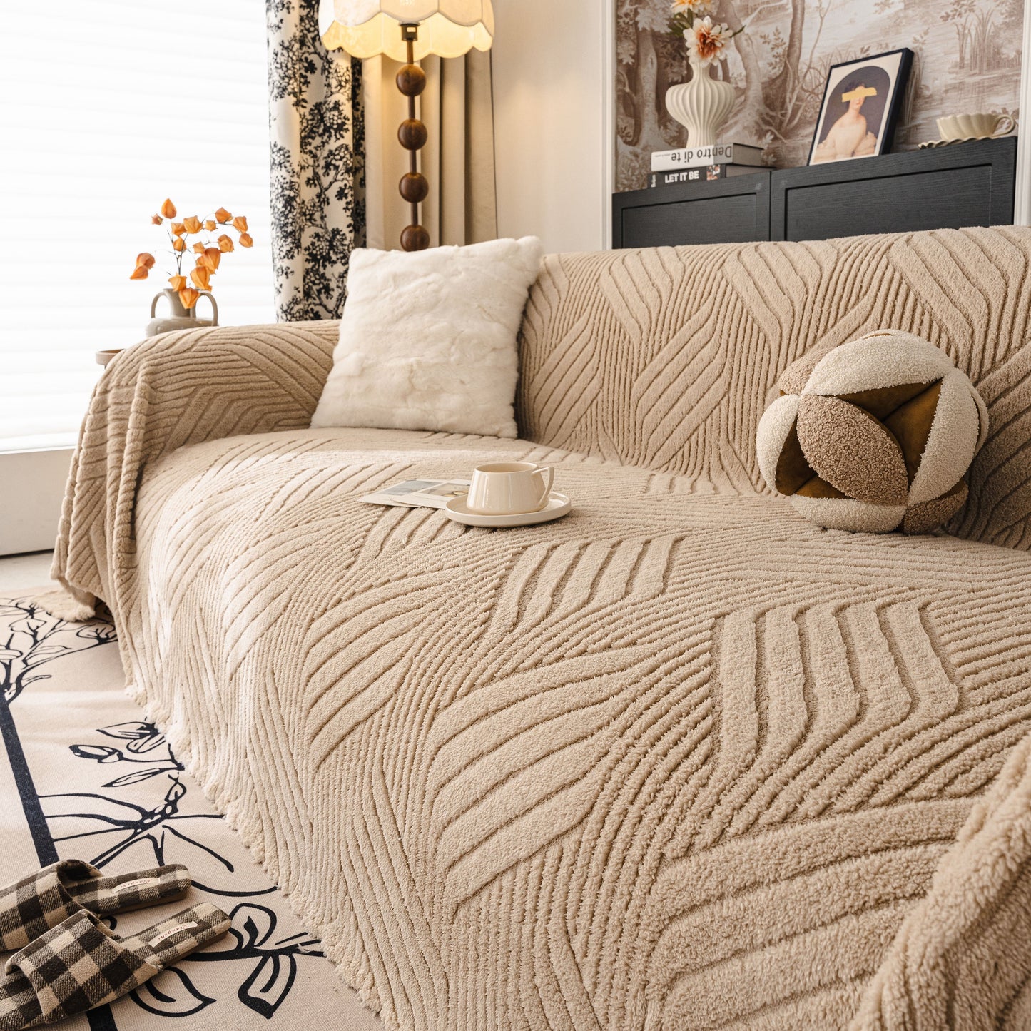 Plush Sherpa Fleece Sofa Throw Blanket, Soft & Cozy Furniture Protector for Couch