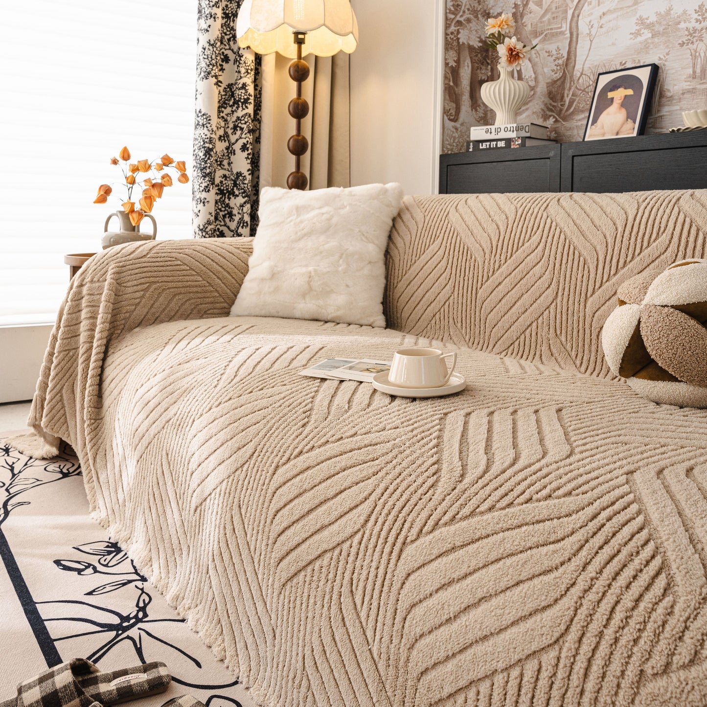 Plush Sherpa Fleece Sofa Throw Blanket, Soft & Cozy Furniture Protector for Couch