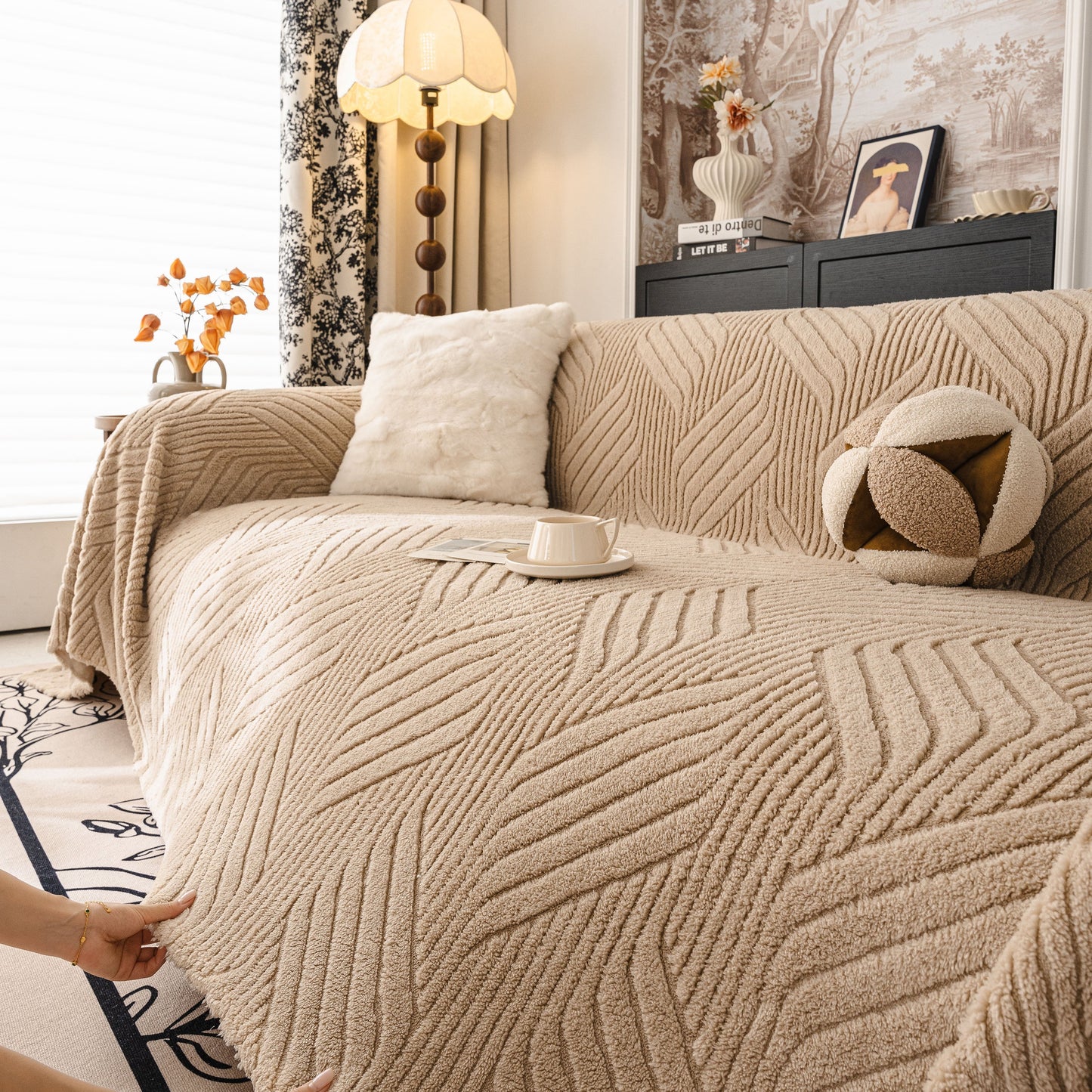 Plush Sherpa Fleece Sofa Throw Blanket, Soft & Cozy Furniture Protector for Couch