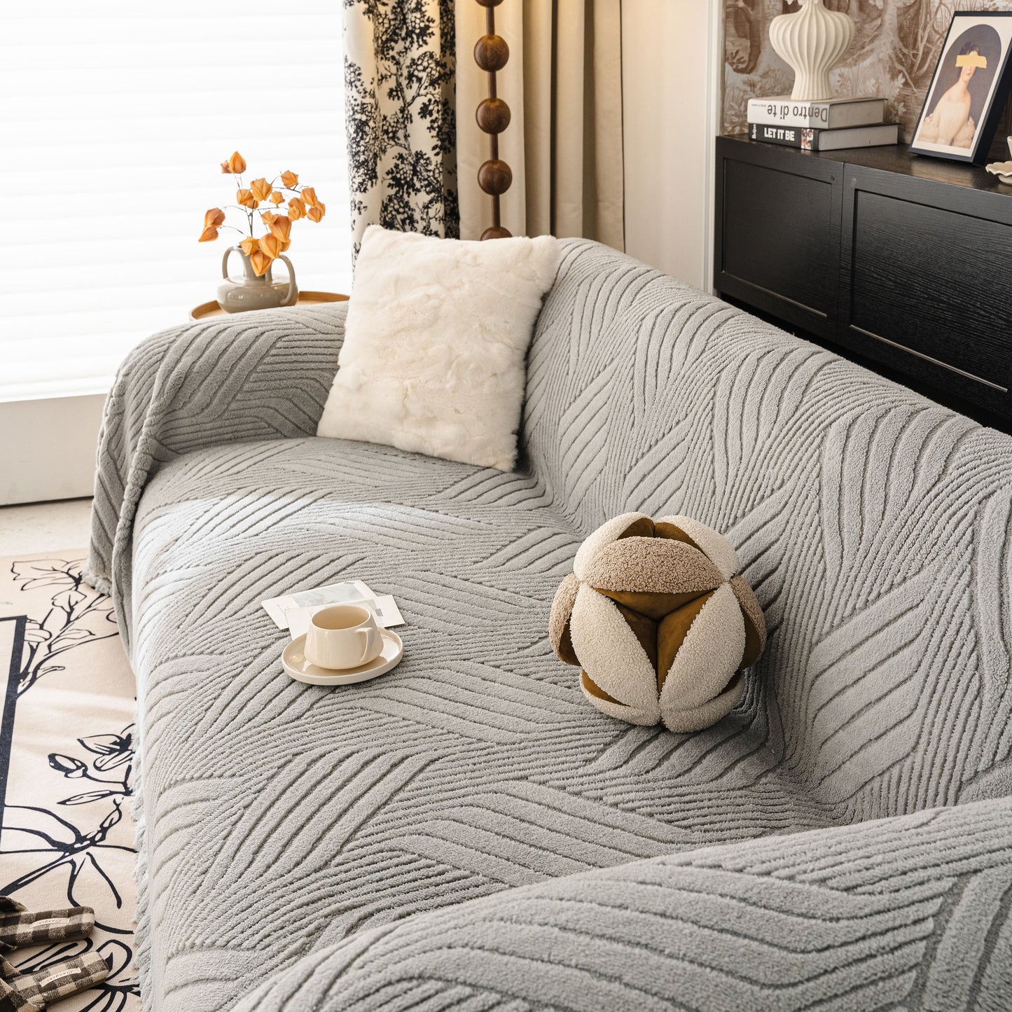 Plush Sherpa Fleece Sofa Throw Blanket, Soft & Cozy Furniture Protector for Couch