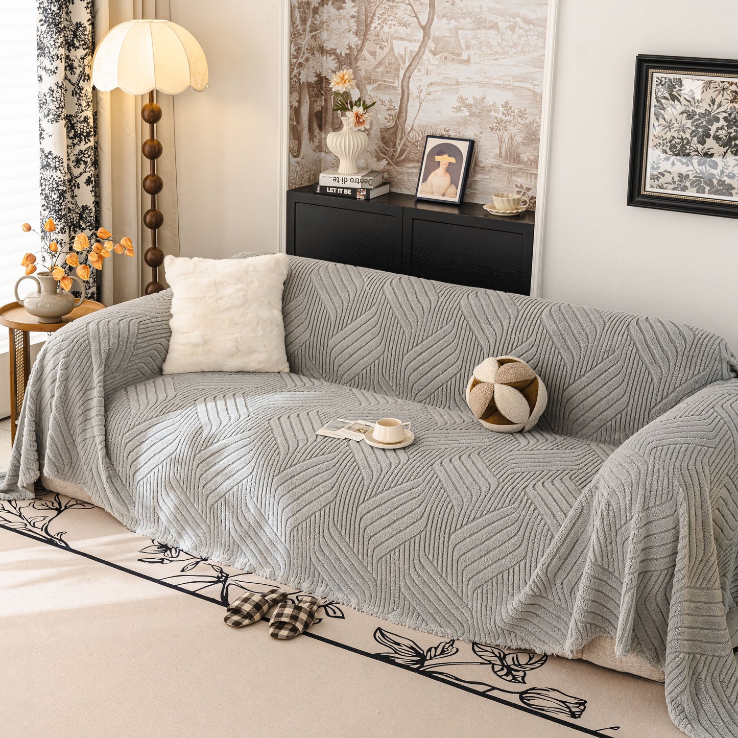 Plush Sherpa Fleece Sofa Throw Blanket, Soft & Cozy Furniture Protector for Couch