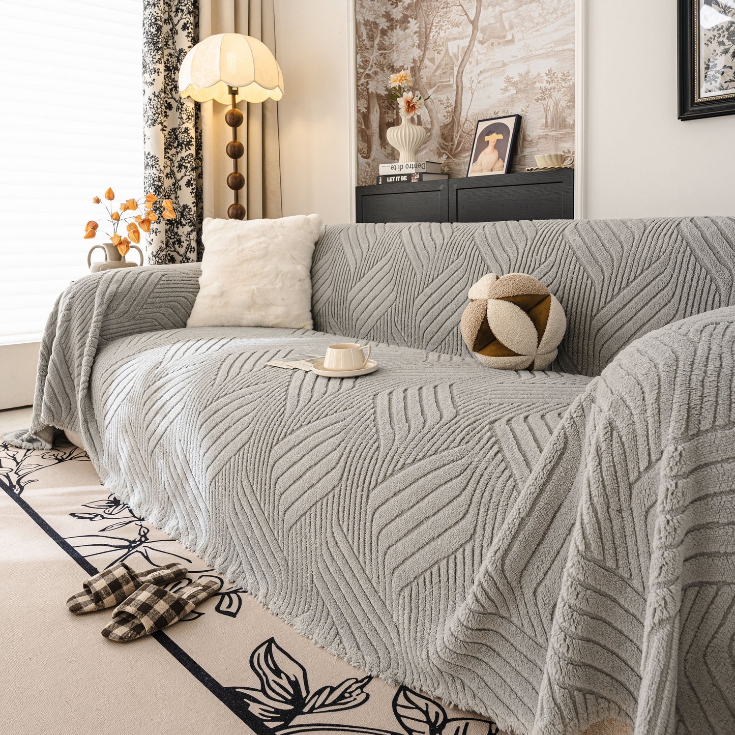 Plush Sherpa Fleece Sofa Throw Blanket, Soft & Cozy Furniture Protector for Couch