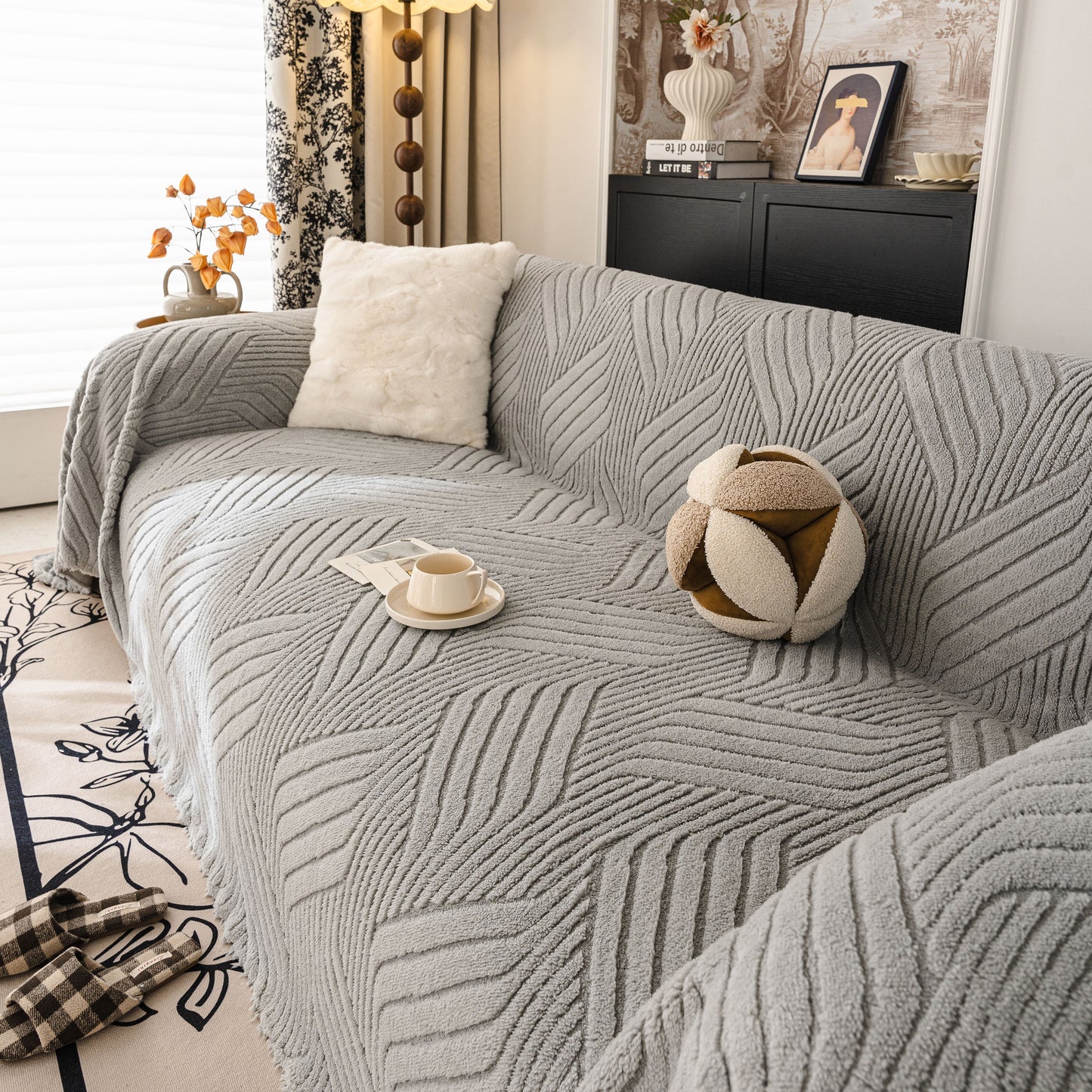 Plush Sherpa Fleece Sofa Throw Blanket, Soft & Cozy Furniture Protector for Couch
