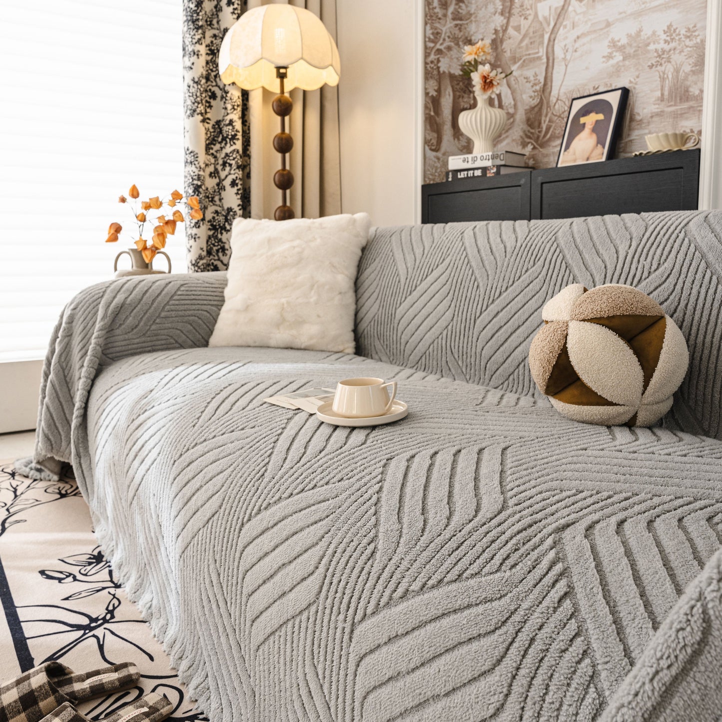 Plush Sherpa Fleece Sofa Throw Blanket, Soft & Cozy Furniture Protector for Couch