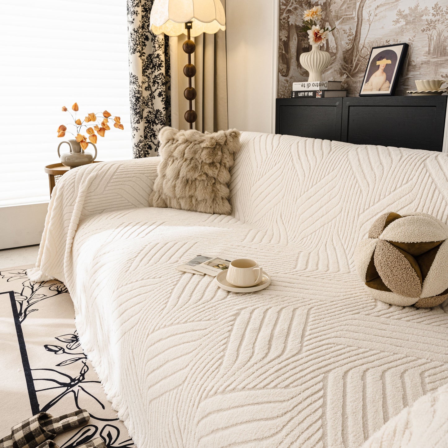 Plush Sherpa Fleece Sofa Throw Blanket, Soft & Cozy Furniture Protector for Couch