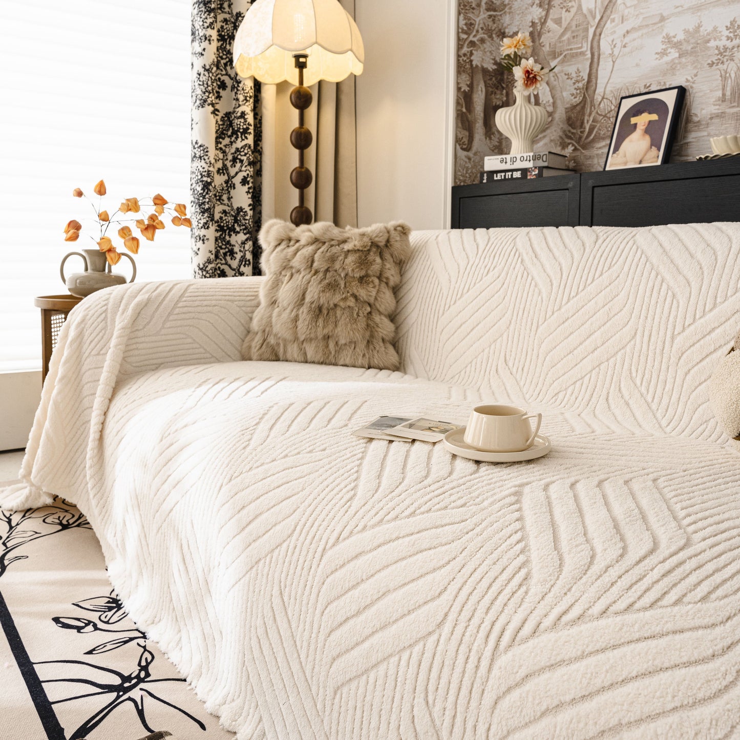 Plush Sherpa Fleece Sofa Throw Blanket, Soft & Cozy Furniture Protector for Couch