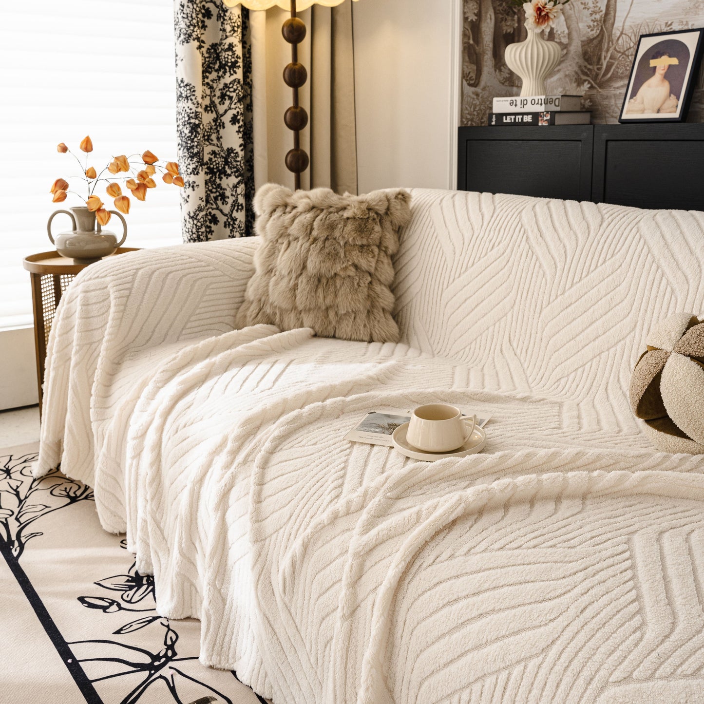 Plush Sherpa Fleece Sofa Throw Blanket, Soft & Cozy Furniture Protector for Couch
