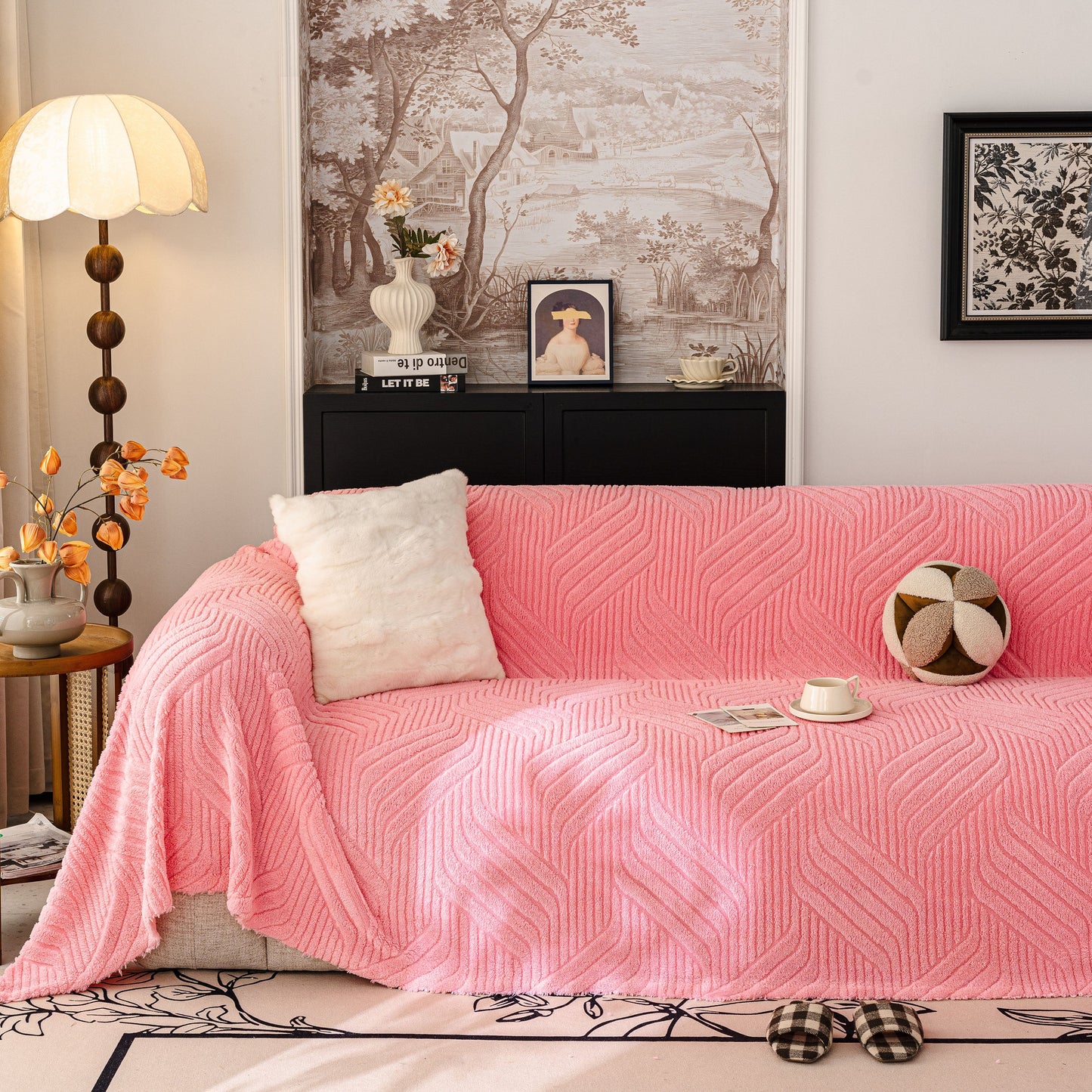 Plush Sherpa Fleece Sofa Throw Blanket, Soft & Cozy Furniture Protector for Couch