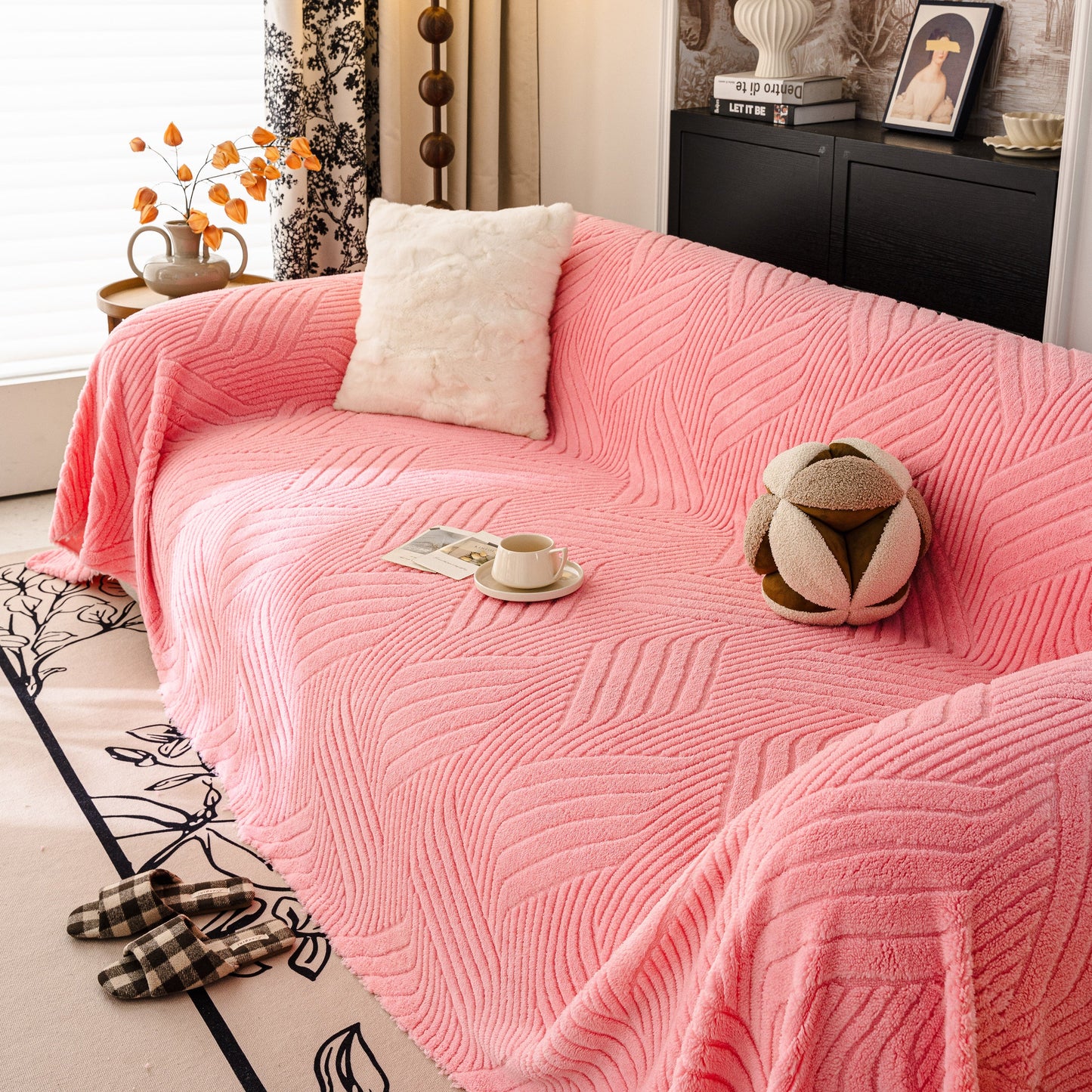 Plush Sherpa Fleece Sofa Throw Blanket, Soft & Cozy Furniture Protector for Couch