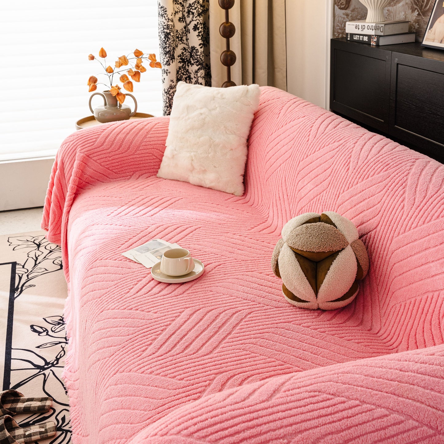 Plush Sherpa Fleece Sofa Throw Blanket, Soft & Cozy Furniture Protector for Couch