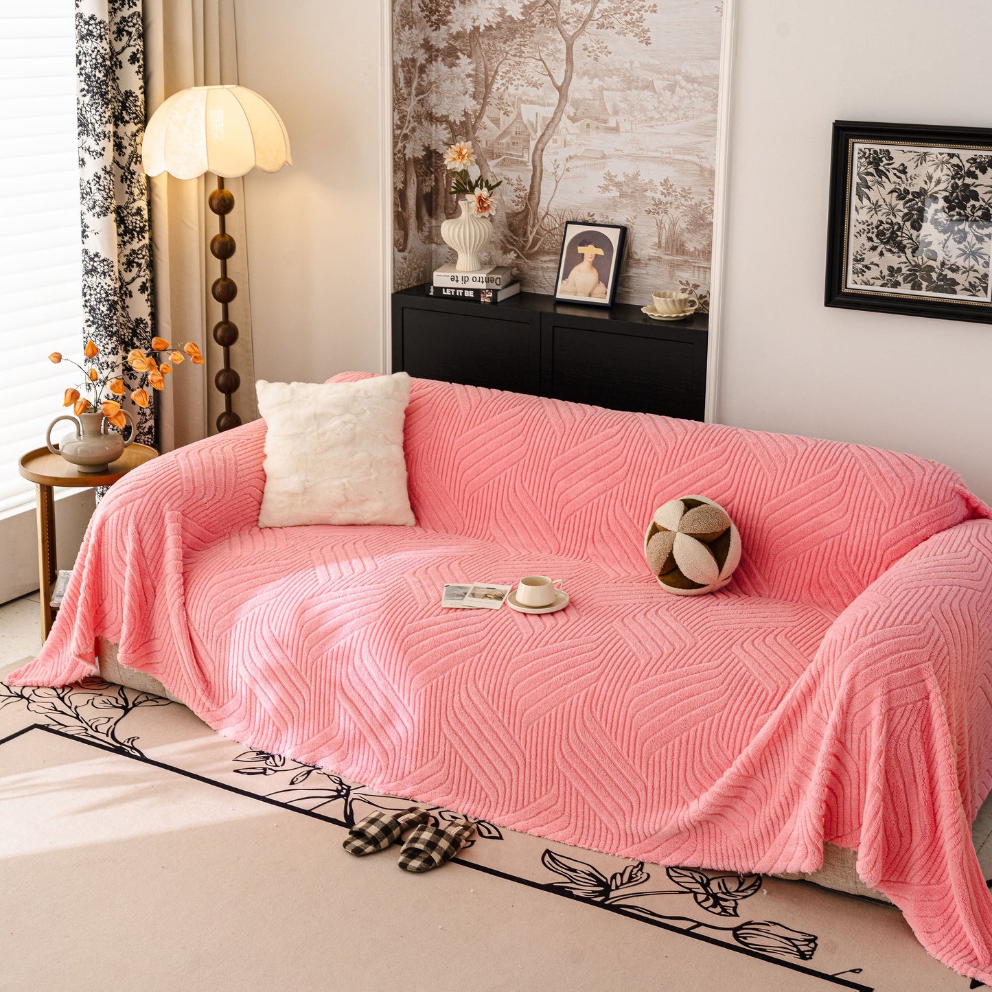 Plush Sherpa Fleece Sofa Throw Blanket, Soft & Cozy Furniture Protector for Couch