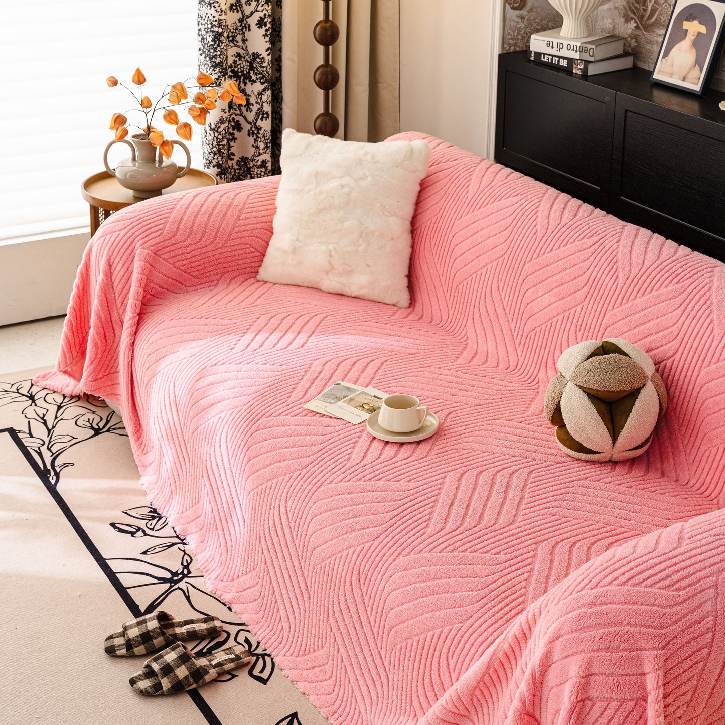 Plush Sherpa Fleece Sofa Throw Blanket, Soft & Cozy Furniture Protector for Couch