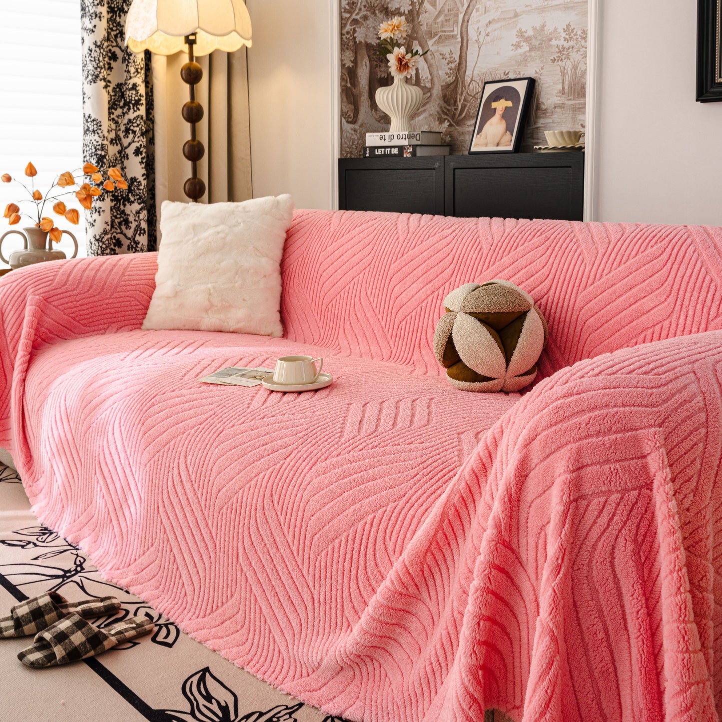 Plush Sherpa Fleece Sofa Throw Blanket, Soft & Cozy Furniture Protector for Couch