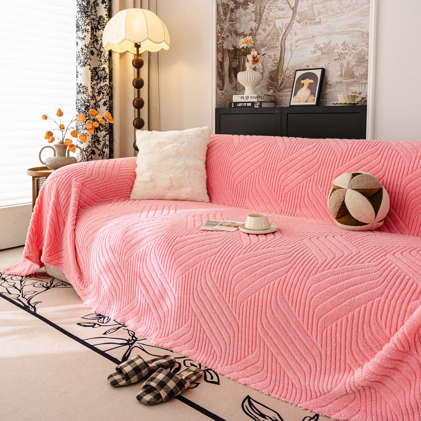 Plush Sherpa Fleece Sofa Throw Blanket, Soft & Cozy Furniture Protector for Couch