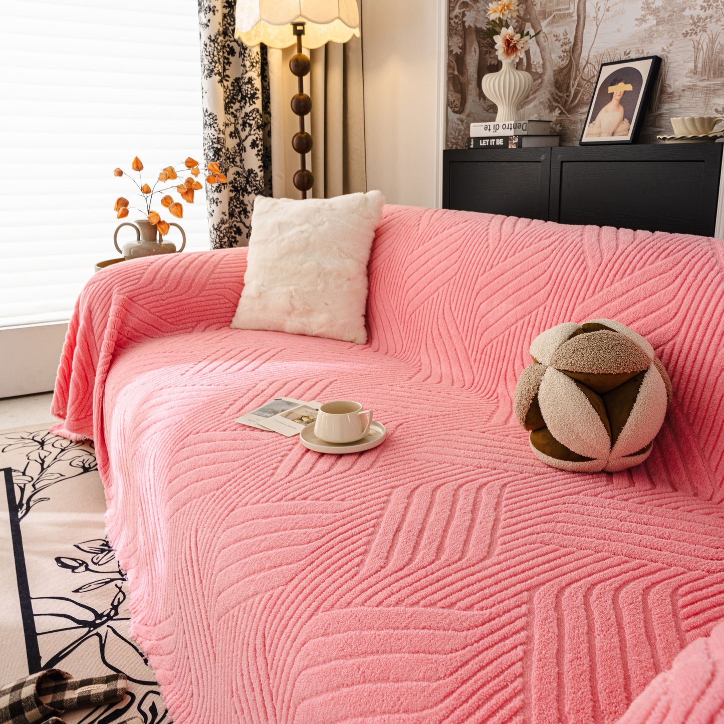 Plush Sherpa Fleece Sofa Throw Blanket, Soft & Cozy Furniture Protector for Couch