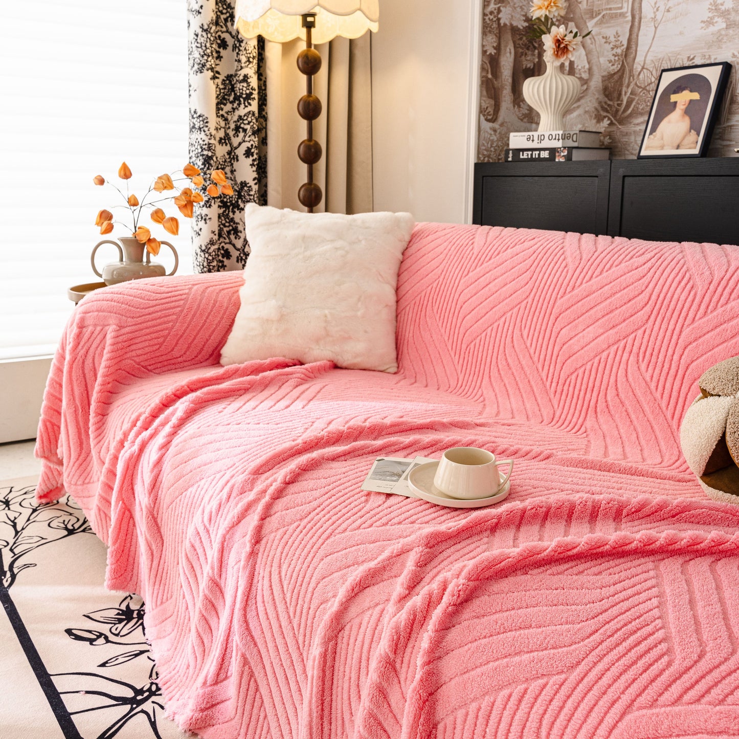 Plush Sherpa Fleece Sofa Throw Blanket, Soft & Cozy Furniture Protector for Couch