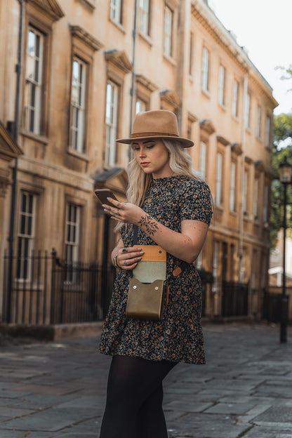 Giramondo Leather Crossbody Bag - Olive / Natural | Purses, Totes, & Wallets | Kitchen + Metal