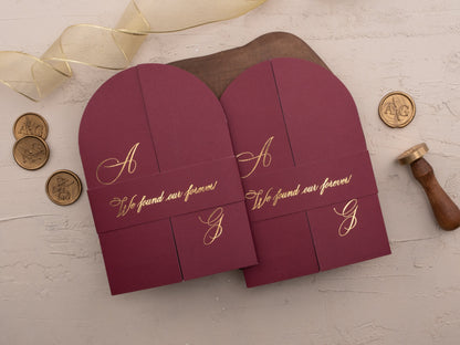 Burgundy Gold Foil Arch Wedding Invitation Set