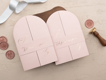 Blush Pink Arch Acrylic Wedding Invitation with Rose Gold Foil
