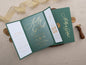 Elegant Green & Gold Foil Wedding Invitation with Wax Seal – Tri-Fold
