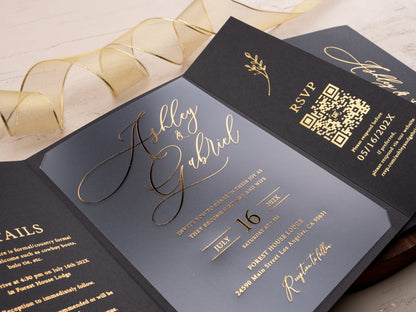 Luxury Black & Gold Wedding Invitation Suite with Wax Seal