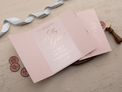 Luxury Blush Pink & Rose Gold Acrylic Wedding Invitation with Wax Seal