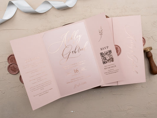 Luxury Blush Pink & Rose Gold Acrylic Wedding Invitation with Wax Seal