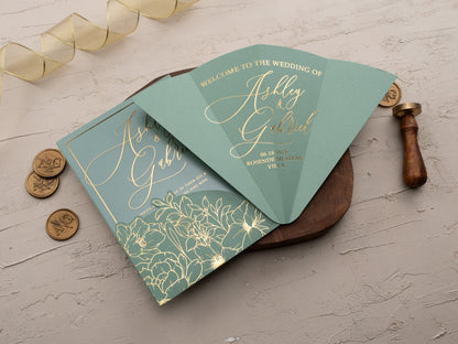 Sage Green Acrylic Invitation with Gold Foil Print
