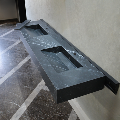 HANDCRAFTED NERO MARQUINIA HIGH ENGINEERED DOUBLE SINK (ES-073)